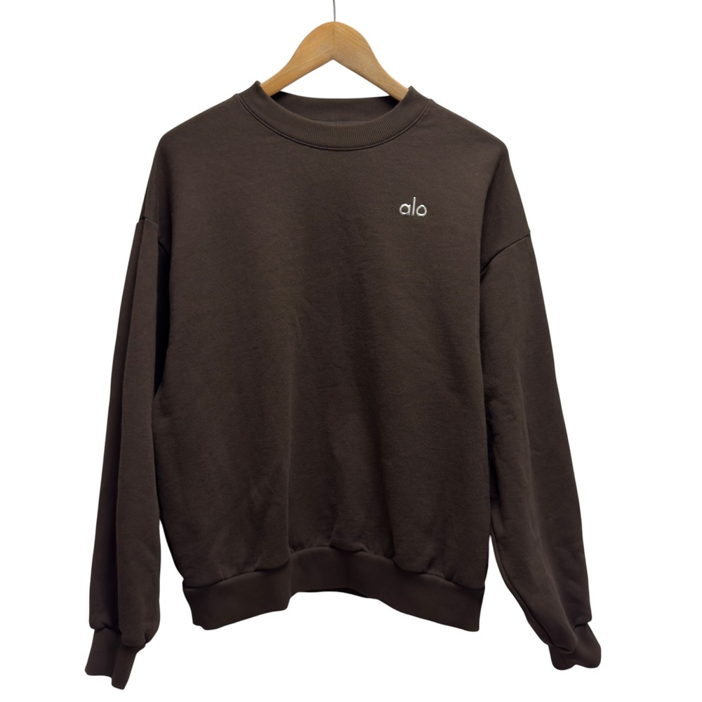Alo Womens Unisex Sz Medium Espresso Brown Sweatshirt Accolade Crewneck Pullover